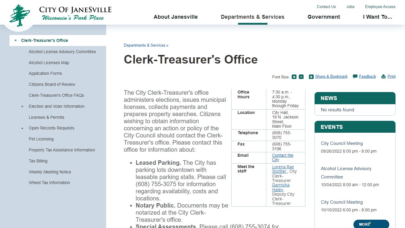 Clerk-Treasurer's Office | Janesville, WI