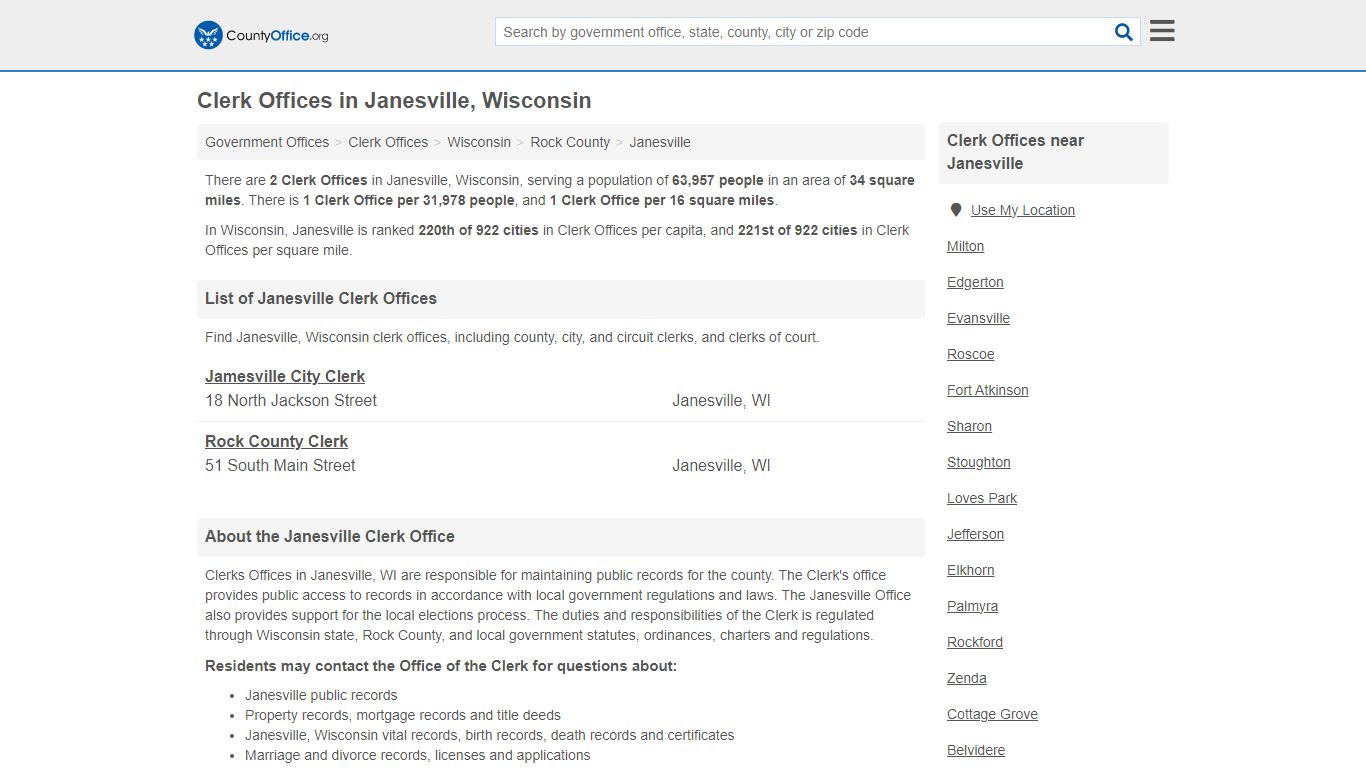 Clerk Offices - Janesville, WI (County & Court Records)